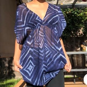 Old Navy Navy Blue Shear V-Neck Geometric Design Beach Pool Swim Coverup Large